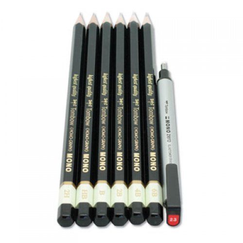Tombow Drawing Pencil Set With Eraser, 2 Mm, Assorted Lead Hardness Ratings, Black Lead, Black Barrel, 6/Pack