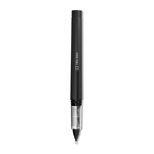 Tru Red Roller Ball Pen, Stick, Fine 0.5 Mm Needle Tip, Black Ink, Black Barrel, Dozen