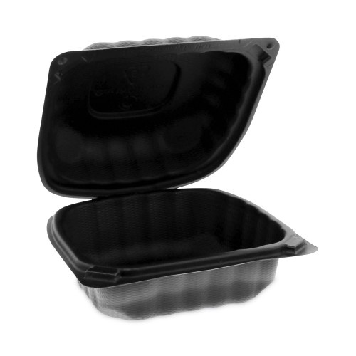 Pactiv Earthchoice Smartlock Microwavable Mfpp Hinged Lid Container, 5.75 X 5.95 X 3.1, Black, Plastic, 400/Carton