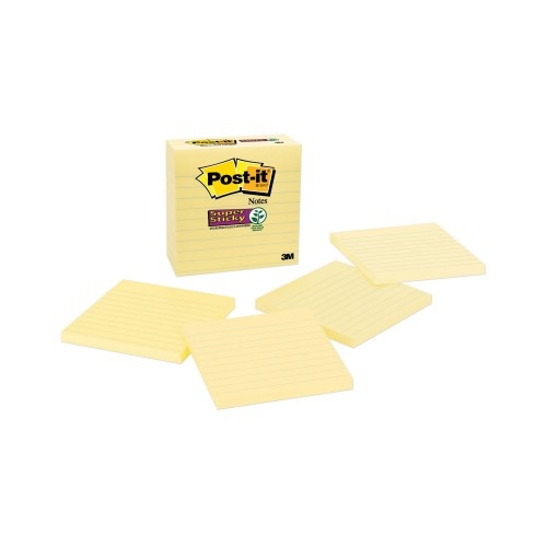 Post-It Pads In Canary Yellow, Note Ruled, 4" X 4", 90 Sheets/Pad, 4 Pads/Pack