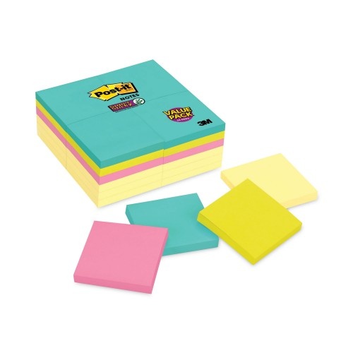 Post-It Note Pads Office Pack, 3 X 3, Canary/Miami, 90/Pad, 24 Pads/Pack