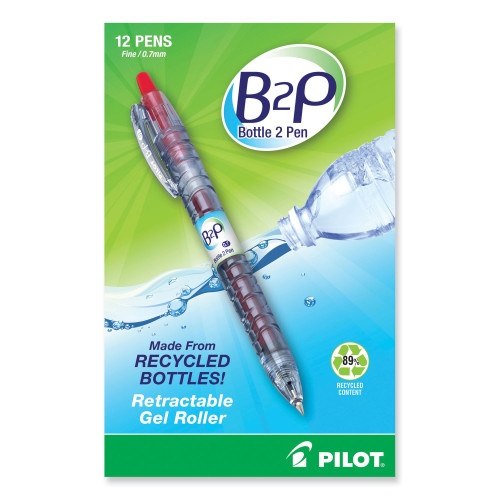 Pilot B2p Bottle-2-Pen Recycled Gel Pen, Retractable, Fine 0.7 Mm, Red Ink, Translucent Blue Barrel