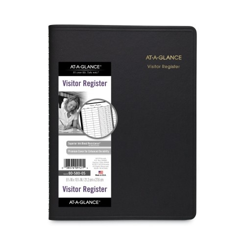 At-A-Glance Visitor Register Book, Black Cover, 10.88 X 8.38 Sheets, 60 Sheets/Book