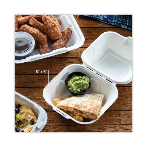 Pactiv Earthchoice Bagasse Hinged Lid Container, Single Tab Lock, 6" Sandwich, 5.8 X 5.8 X 3.3, Natural, Sugarcane, 500/Carton