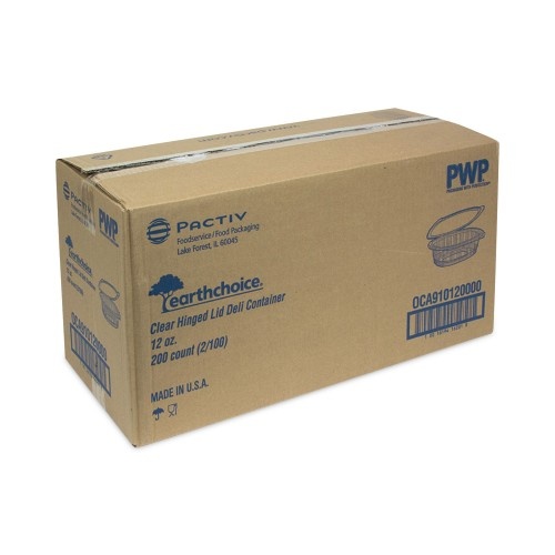 Pactiv Earthchoice Recycled Pet Hinged Container, 12 Oz, 4.92 X 5.87 X 1.89, Clear, Plastic, 200/Carton