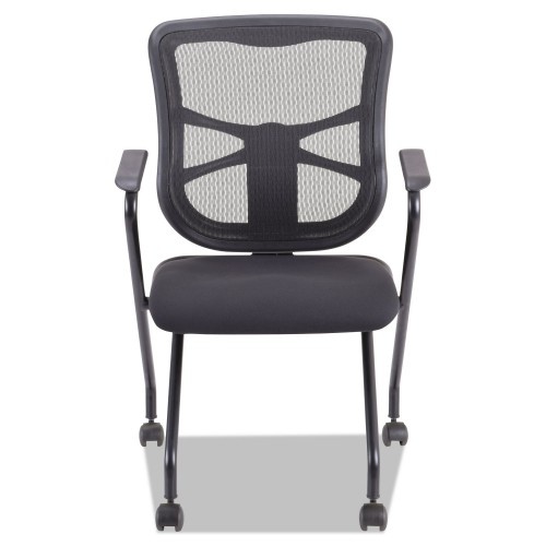 Alera Elusion Mesh Nesting Chairs, Padded Arms, Black Seat/Black Back, Black Base, 2/Carton