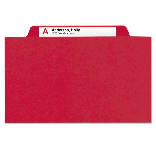 Smead Six-Section Pressboard Top Tab Classification Folders, Six Safeshield Fasteners, 2 Dividers, Legal Size, Bright Red, 10/Box