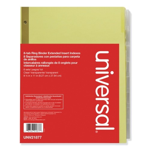 Universal Deluxe Extended Insertable Tab Indexes, 8-Tab, 11 X 8.5, Buff, Clear Tabs, 6 Sets
