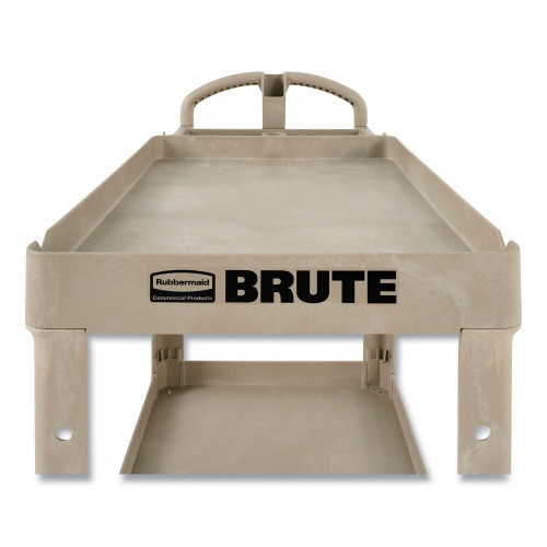 Rubbermaid Commercial Brute Heavy-Duty Utility Cart With Lipped Shelves, Plastic, 2 Shelves, 500 Lb Capacity, 25.9" X 45.2" X 32.2", Beige (452088Bg)