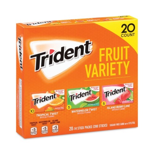 Trident Sugar-Free Gum, Fruit Variety, 14 Pieces/Pack, 20 Packs/Carton, Ships In 1-3 Business Days