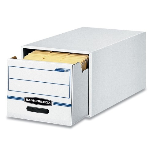 Bankers Box Stor/Drawer Basic Space-Savings Storage Drawers, Letter Files, 14" X 25.5" X 11.5", White/Blue, 6/Carton