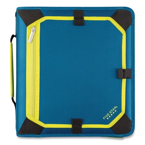Five Star Zipper Binder, 3 Rings, 2" Capacity, 11 X 8.5, Teal/Yellow Accents