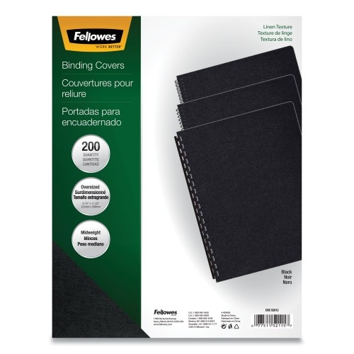 Fellowes Linen Texture Binding System Covers, 11-1/4 X 8-3/4, Black, 200/Pack