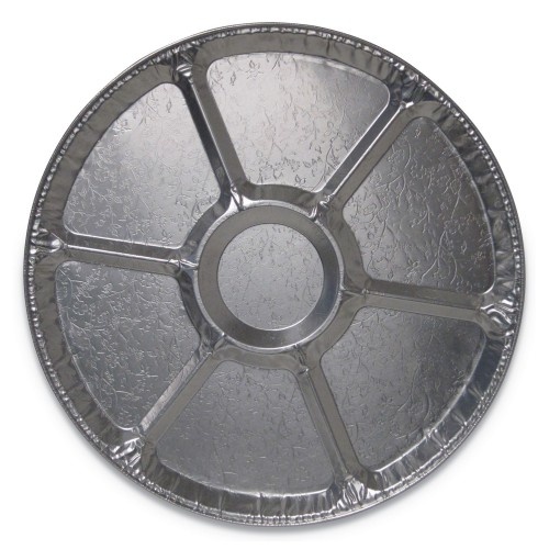 Durable Packaging Aluminum Cater Trays, 7 Compartment Lazy Susan, 18" Diameter X 0.94"H, Silver, 50/Carton