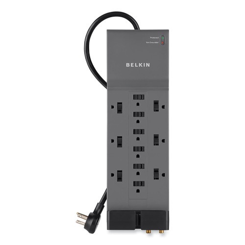 Belkin Professional Series Surgemaster Surge Protector, 12 Ac Outlets, 8 Ft Cord, 3,780 J, Dark Gray