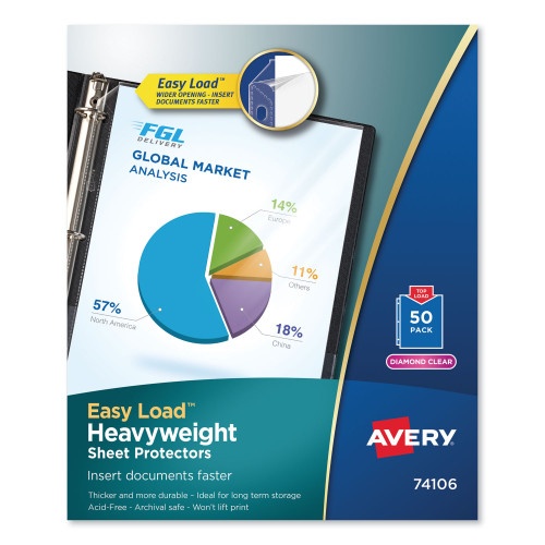 Avery Top-Load Poly Sheet Protectors, Heavy Gauge, Letter, Diamond Clear, 50/Box