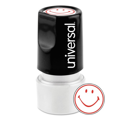 Universal Round Message Stamp, Smiley Face, Pre-Inked/Re-Inkable, Red