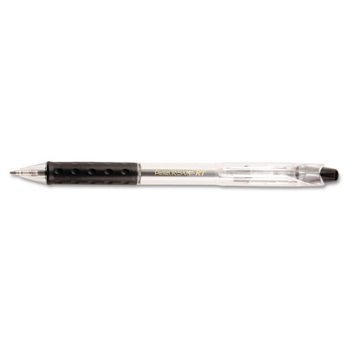 Pentel R.S.V.P. Rt Ballpoint Pen, Retractable, Medium 1 Mm, Black Ink, Clear Barrel, Dozen
