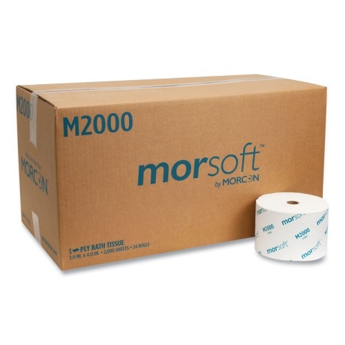 Morcon Paper Small Core Bath Tissue, Septic Safe, 1-Ply, White, 3.9" X 4", 2000 Sheets/Roll, 24 Rolls/Carton