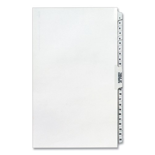 Preprinted Legal Exhibit Side Tab Index Dividers, Avery Style, 26-Tab, 1 To 25, 14 X 8.5, White, 1 Set