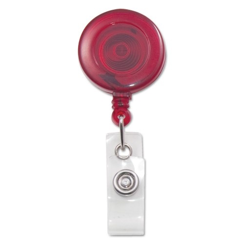 Advantus Translucent Retractable Id Card Reel, 30" Extension, Red, 12/Pack
