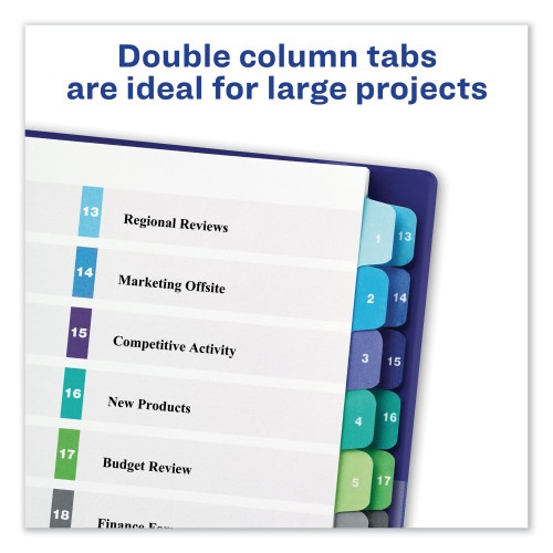 Avery Customizable Toc Ready Index Double Column Multicolor Tab Dividers, 24-Tab, 1 To 24, 11 X 8.5, White, 1 Set