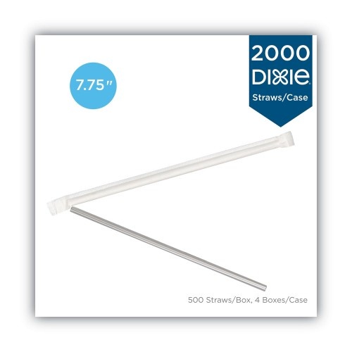Dixie Jumbo Straws, 7 3/4", Plastic, Translucent, 500/Box, 4 Boxes/Carton