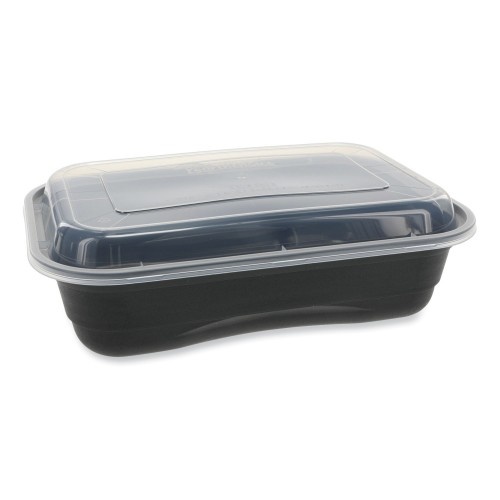 Pactiv Earthchoice Versa2go Microwaveable Container, 36 Oz, 8.4 X 5.6 X 2, Black/Clear, Plastic, 150/Carton