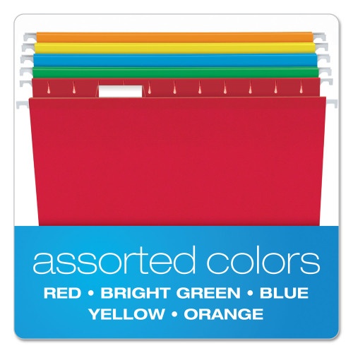 Pendaflex Colored Reinforced Hanging Folders, Letter Size, 1/5-Cut Tabs, Assorted Bright Colors, 25/Box