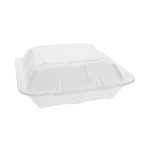 Pactiv Vented Foam Hinged Lid Container, Dual Tab Lock, 9.13 X 9 X 3.25, White, 150/Carton