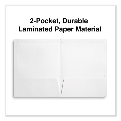 Universal Laminated Two-Pocket Portfolios, Cardboard Paper, 100-Sheet Capacity, 11 X 8.5, White, 25/Box