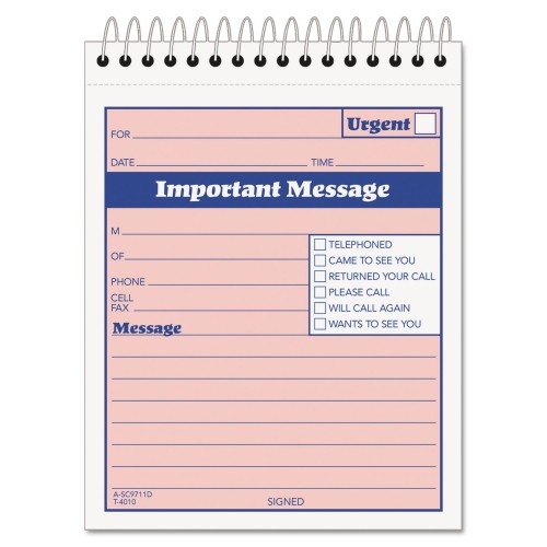 Tops Telephone Message Book With Fax/Mobile Section, Two-Part Carbonless, 4.25 X 5.5, 50 Forms Total