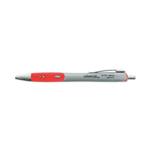 Universal Comfort Grip Gel Pen, Retractable, Medium 0.7 Mm, Red Ink, Silver Barrel, Dozen