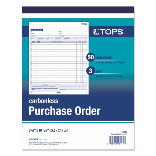 Tops Purchase Order Book, 22 Lines, Three-Part Carbonless, 8.38 X 10.19, 50 Forms Total
