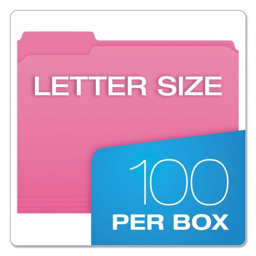 Pendaflex Double-Ply Reinforced Top Tab Colored File Folders, 1/3-Cut Tabs, Letter Size, Pink, 100/Box