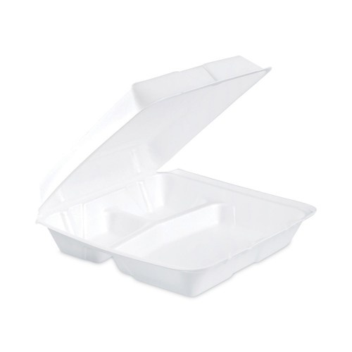 Dart Insulated Foam Hinged Lid Containers, 3-Compartment, 9.3 X 9.5 X 3, White, 200/Pack, 2 Packs/Carton