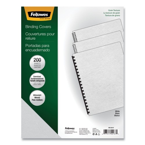 Fellowes Classic Grain Texture Binding System Covers, 11-1/4 X 8-3/4, White, 200/Pack
