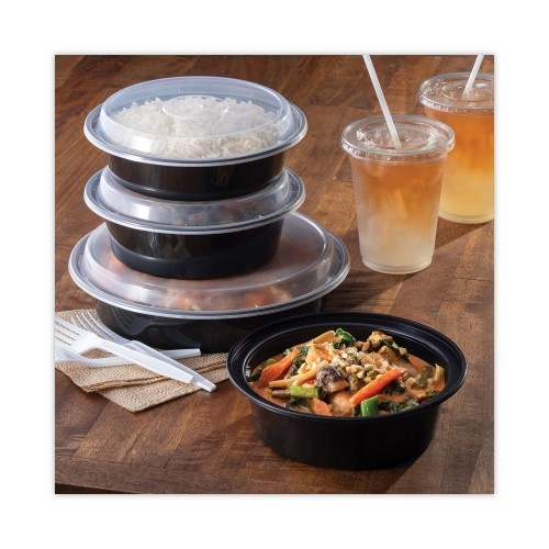 Pactiv Newspring Versatainer Microwavable Containers, 32 Oz, 7 Diameter X 2 H, Black/Clear, Plastic, 150/Carton
