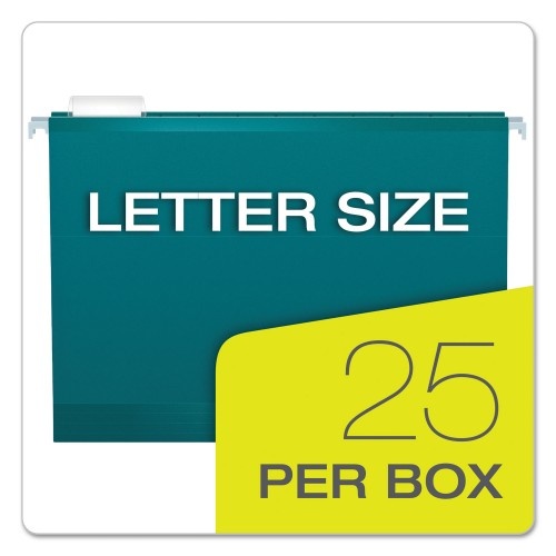 Pendaflex Colored Reinforced Hanging Folders, Letter Size, 1/5-Cut Tab, Teal, 25/Box
