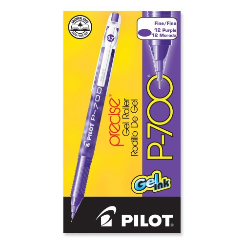 Pilot Precise P-700 Gel Pen, Stick, Fine 0.7 Mm, Purple Ink, Purple Barrel, Dozen