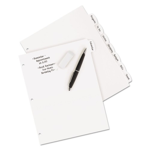 Avery Write And Erase Big Tab Durable Plastic Dividers, 3-Hole Punched, 8-Tab, 11 X 8.5, White, 1 Set