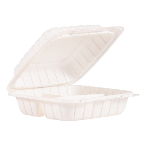 Dart Proplanet Hinged Lid Containers, 3-Compartment, 8.3 X 8 X 3, White, Plastic, 150/Carton