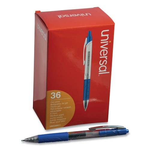 Universal Comfort Grip Retractable Gel Pen, 0.7Mm, Blue Ink, Clear/Blue Barrel, 36/Pack