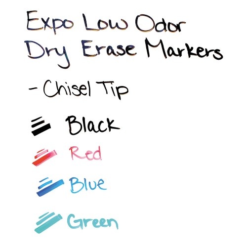 Expo Low-Odor Dry Erase Marker Starter Set, Broad Chisel Tip, Assorted Colors, 4/Set