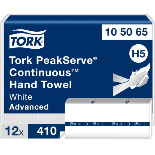 Tork Peakserve Continuous Hand Towel, 1-Ply, 7.91 X 8.85, White, 410 Wipes/Pack, 12 Packs/Carton