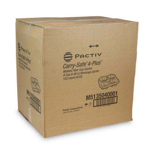 Pactiv Earthchoice Carry-Safe Beverage Carrier, Four-Cup Carrier, 8 Oz To 46 Oz, Natural, 132/Carton