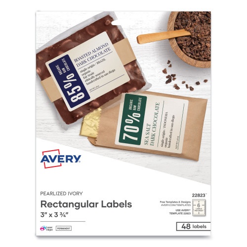 Avery Rectangle Labels, Inkjet/Laser Printers, 3 X 3.75, Pearl Ivory, 6/Sheet, 8 Sheets/Box