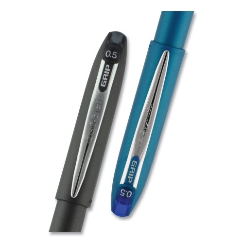 Uni-Ball Grip Roller Ball Pen, Stick, Micro 0.5 Mm, Blue Ink, Blue Barrel, Dozen