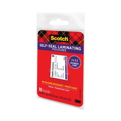 Scotch Self-Sealing Laminating Pouches, 9.5 Mil, 3.88" X 2.44", Gloss Clear, 25/Pack