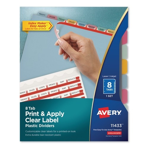 Avery Print And Apply Index Maker Clear Label Plastic Dividers With Printable Label Strip, 8-Tab, 11 X 8.5, Assorted Tabs, 1 Set